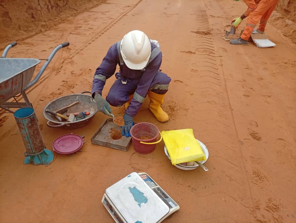 Soil testing during road construction works